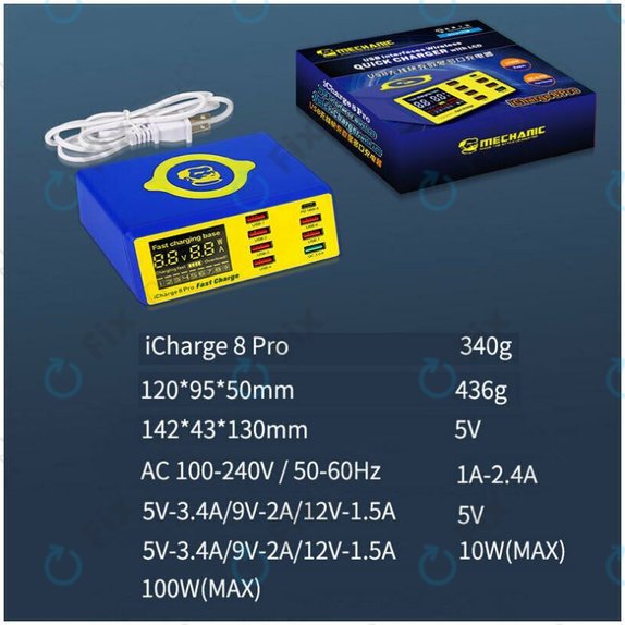 Mechanic iCharge 8 Pro - Station de recharge USB USB-C, USB 3.0 et chargeur sans fil