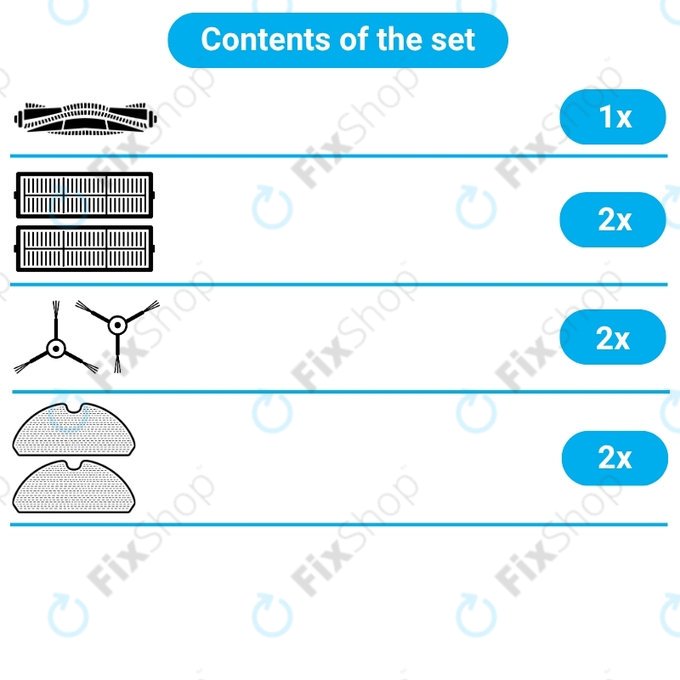 Kit de pièces de rechange pour Sencor SRV9250, 9200, 8250, 6250, 4200 (1x Brosse principale, 2x Filtre, 2x Brosse latérale, 2x Chiffon de vadrouille)