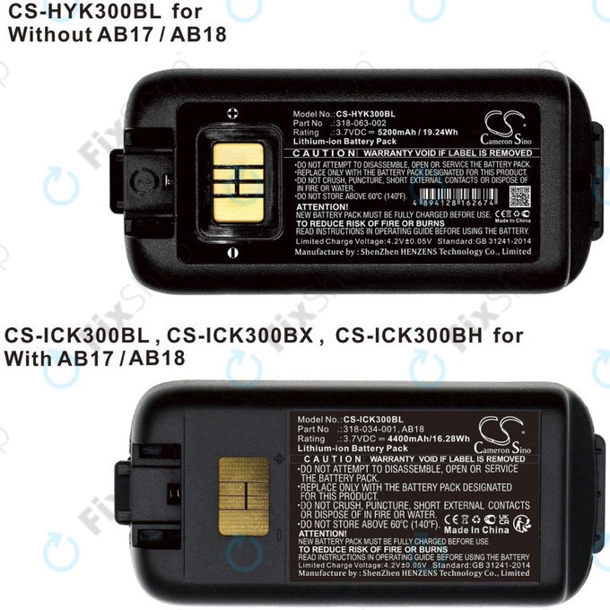 Batterie pour Intermec CK3, CK3A, CK3X, CK3R, CK3C, CK3C1, CK3N, 5200mAh, Li-Ion, 3.7V, 318-034-001, HQ