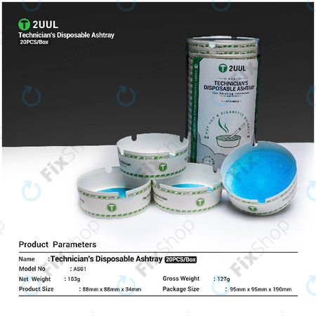 Cendrier jetable pour techniciens, 2UUL AS01, 20 pcs/boîte