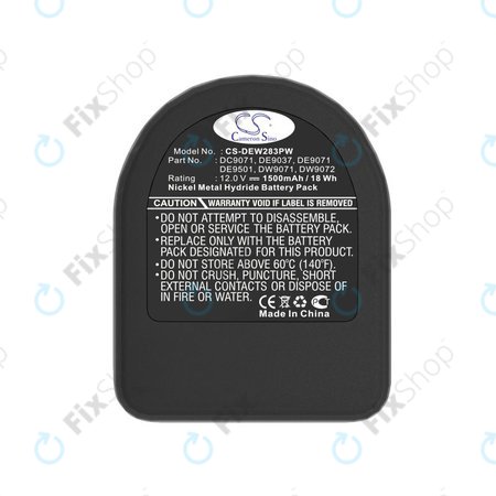 Batterie pour Dewalt DCD940B2, DCD910KX, 1500mAh, Ni-MH, 12V, DC9071, DE9074, HQ