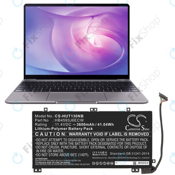Batterie pour Huawei MateBook 13, 13 i7, 3600mAh, Li-Pol, 11.4V, HB4593J6ECW, HQ