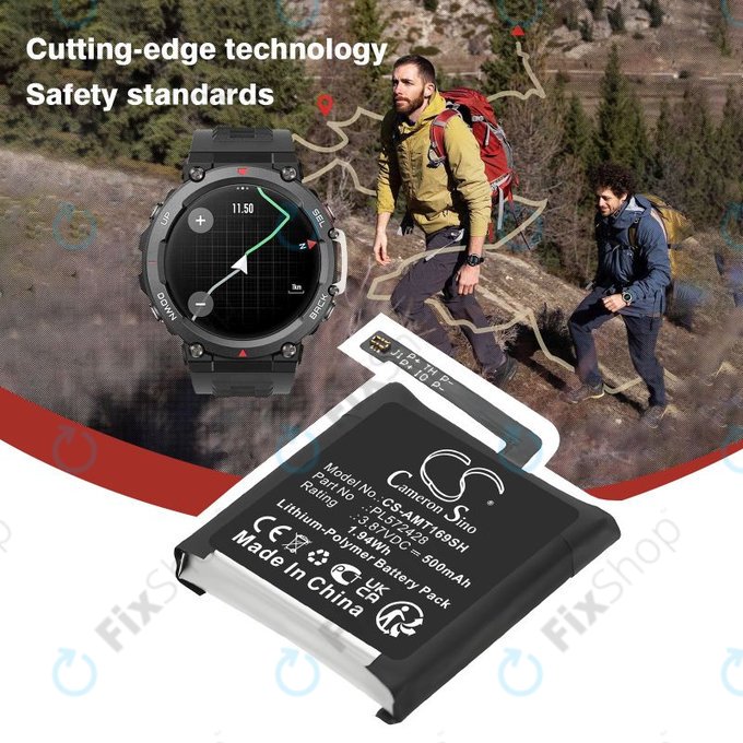 Batterie pour Amazfit T-Rex 2, A2169, A2170, 500mAh, Li-Pol, 3.87V, PL572428, HQ