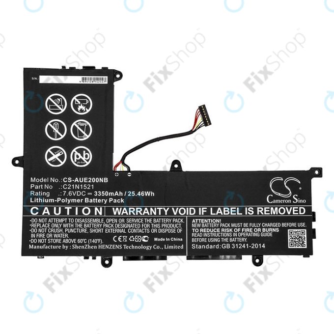 Batterie pour Asus VivoBook E200, L200, Eeebook X206, 3350mAh, Li-Pol, 7.6V, C21N1521, HQ