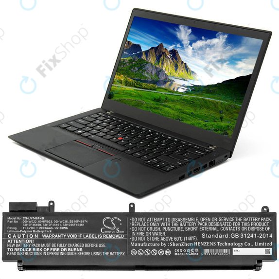 Batterie pour Lenovo ThinkPad T460s, T470s, 2000mAh, Li-Pol, 11.4V, 00HW022, HQ