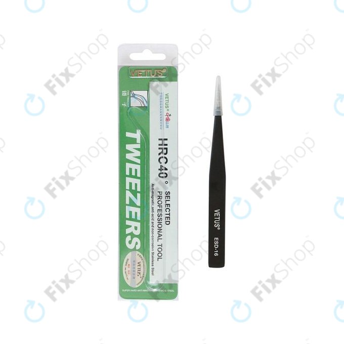 Vetus ESD-16 - Pince à épiler antistatique en métal à pointe droite (128mm)