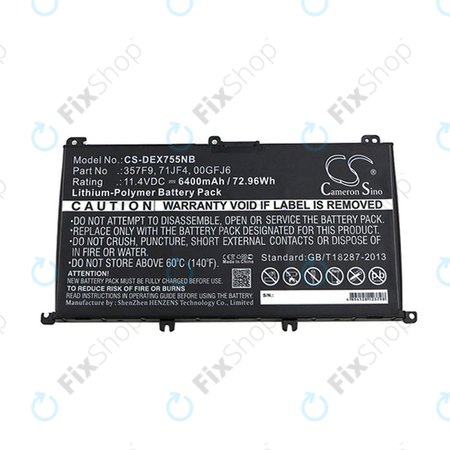 Batterie pour Dell Inspirion 15, 6400mAh, Li-Pol, 11.4V, 357F9, HQ