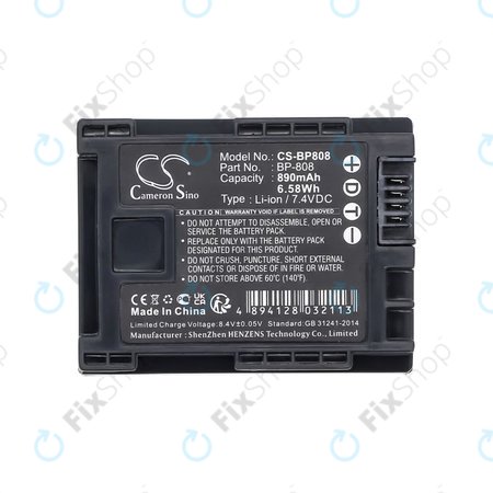 Batterie pour Canon FS10, FS11, FS100, 890mAh, Li-Ion, 7.4V, BP-808, HQ