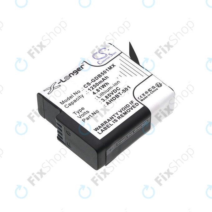 Batterie pour Gopro Hero 8, Hero 6, 1250mAh, Li-Ion, 3.85V, AHDBT-501, HQ