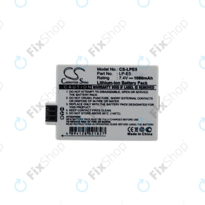 Canon EOS 450D, 500D, 1000D, Kiss F, Kiss X2, Kiss X3, Rebel T1i, XS, XSi - Batterie LP-E5 Li-Ion 1080mAh HQ