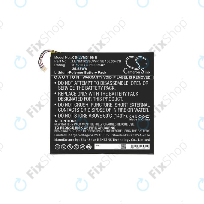 Batterie pour Lenovo Miix 300, Miix 310, 6900mAh, Li-Pol, 3.7V, LENM1029CWP, HQ