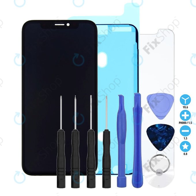 Apple iPhone X - Écran LCD + Écran tactile + Cadre In-Cell FixPremium + Adhésif pour LCD + Verre trempé + Kit d'outils - Multipack
