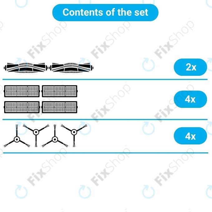 Kit de pièces de rechange pour Rowenta X-Plorer S75s (2x Brosses principales, 4x Filtres, 4x Brosses latérales)