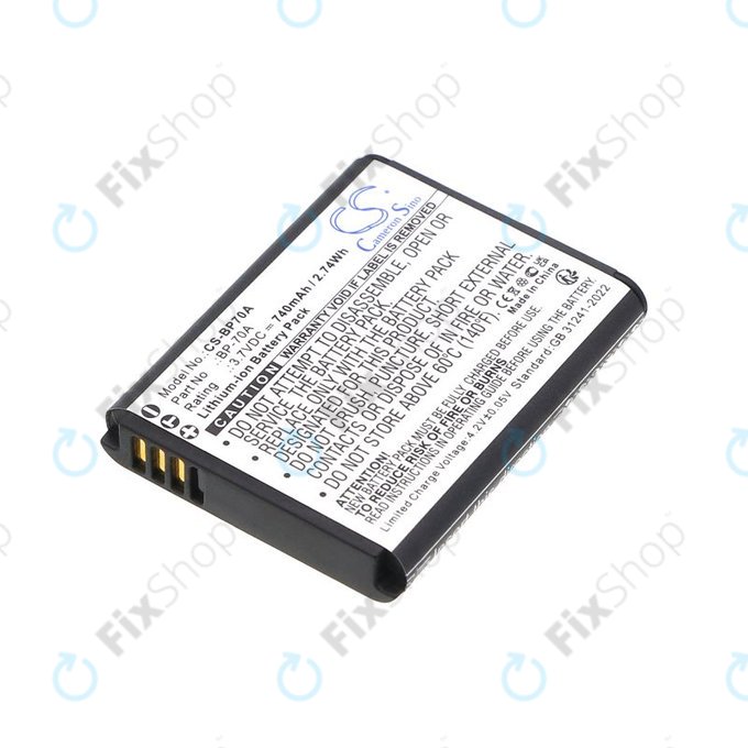 Batterie pour Samsung ES, ST, 740mAh, Li-Ion, 3.7V, BP-70A, HQ