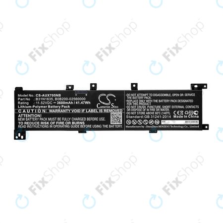 Batterie pour Asus A705QA, Asus F705MA-Bx030t, 3600mAh, Li-Pol, 11.52V, B31N1635, HQ