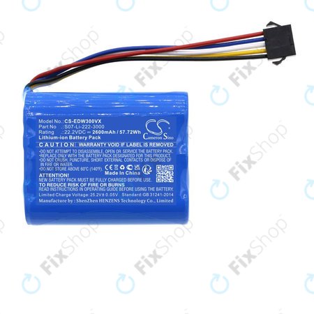 Batterie pour Ecovacs Winbot X, WA30, WA50, 2600mAh, Li-Ion, 22.2V, S07-Li-222-3000, HQ