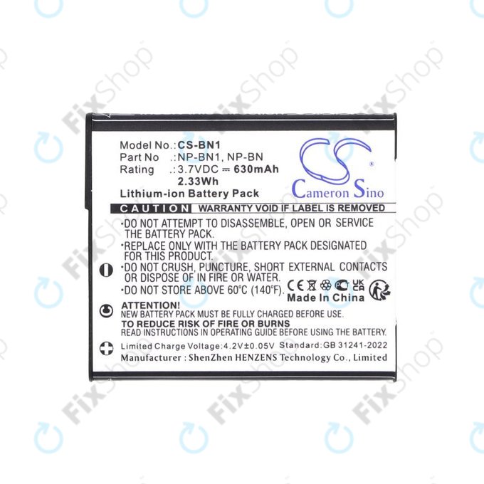 Batterie pour Sony Cyber-Shot DSC-TX20, TX9, 630mAh, Li-Ion, 3.7V, NP-BN1, HQ
