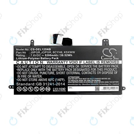 Batterie pour Dell Latitude 5290, Latitude 12 5285, 5200mAh, Li-Pol, 7.6V, J0PGR, HQ