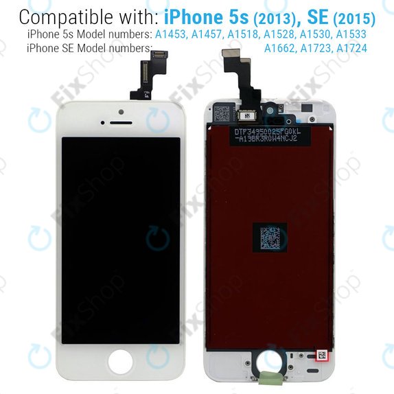 Écran pour iPhone 5S, SE, White, Tactile avec cadre