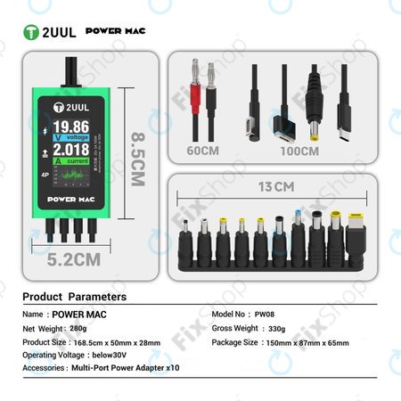 Câble d'alimentation de diagnostic avec affichage pour ordinateurs portables, 2UUL PW08