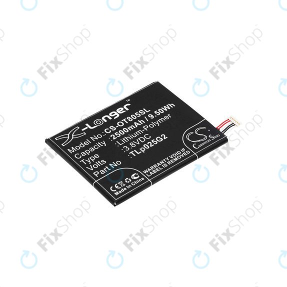 Batterie pour Alcatel One Touch Pixi 8", 2500mAh, Li-Pol, 3.8V, TLp025G2, HQ