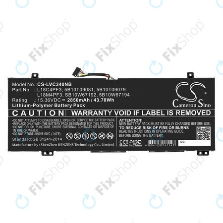 Batterie pour Lenovo Ideapad C340, Ideapad Flex, 2850mAh, Li-Pol, 15.36V, L18C4PF3, HQ