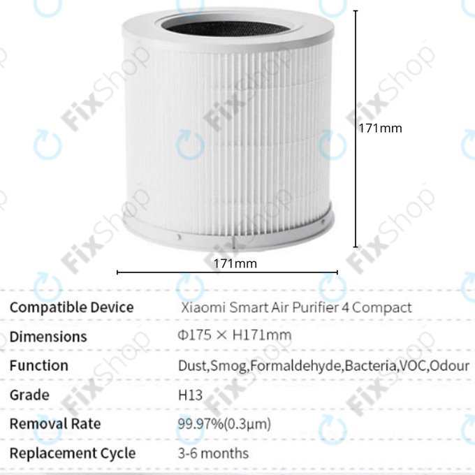 Xiaomi Smart Air Purifier 4 Compact - Filtre HEPA (Charbon actif) (White)