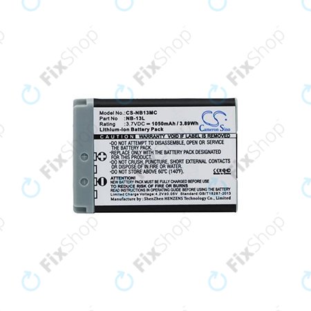 Canon Powershot G5X, G7X, G7X M2, G7X M3, G9X, G9X M2, PowerShot SX620HS, SX720HS, SX730HS, SX740HS - Batterie NB-13L Li-Ion 1050mAh HQ
