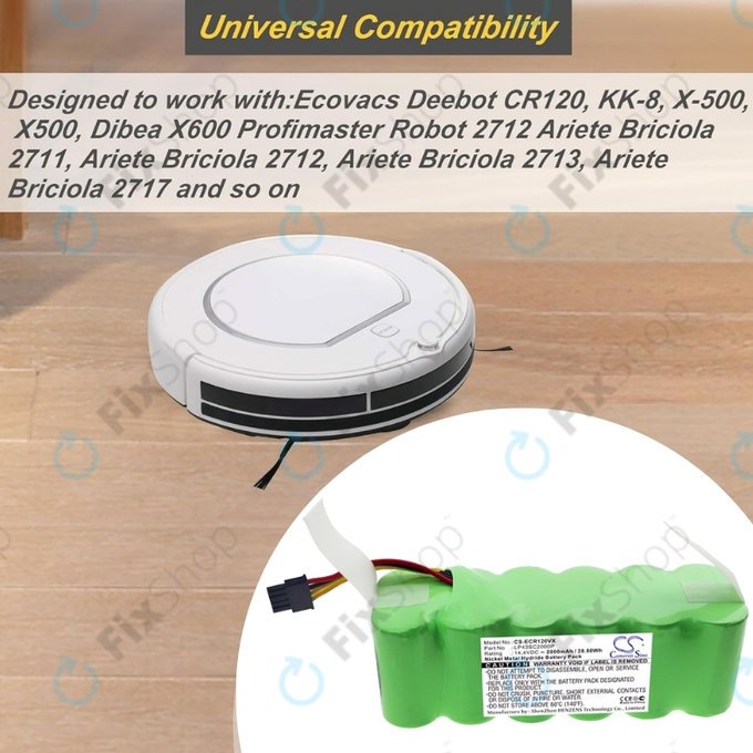 Ecovacs Deebot CR120, KK-8, X500 - Batterie LP43SC2000P Ni-MH 14.4V 2000mAh HQ