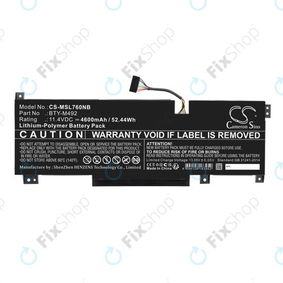 Batterie pour MSI Pulse GL76, Katana GF66, Bravo 15, Crosshair 17, 4600mAh, Li-Pol, 11.4V, BTY-M492, HQ