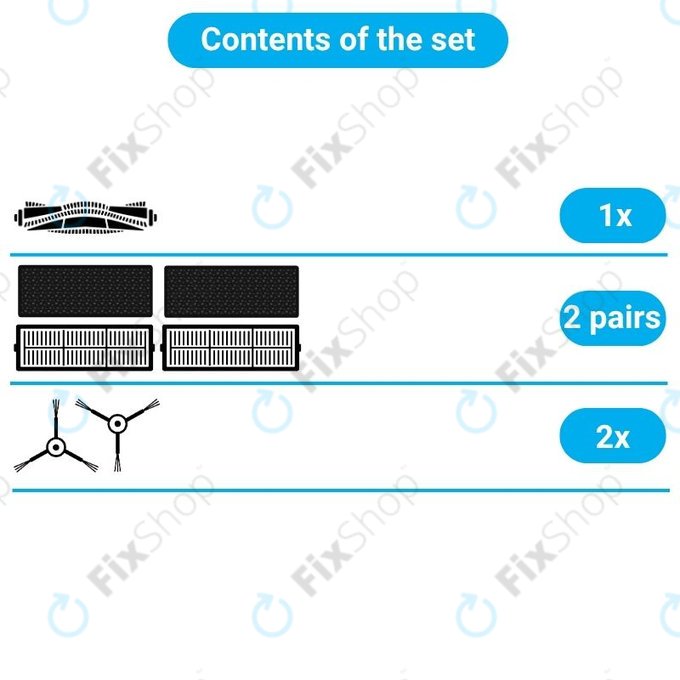 Kit de pièces de rechange pour Xiaomi Viomi S9, Proscenic M7 Pro, M7 Max, M8 Pro (1x Brosse principale, 2x Filtre, 2x Brosse latérale)