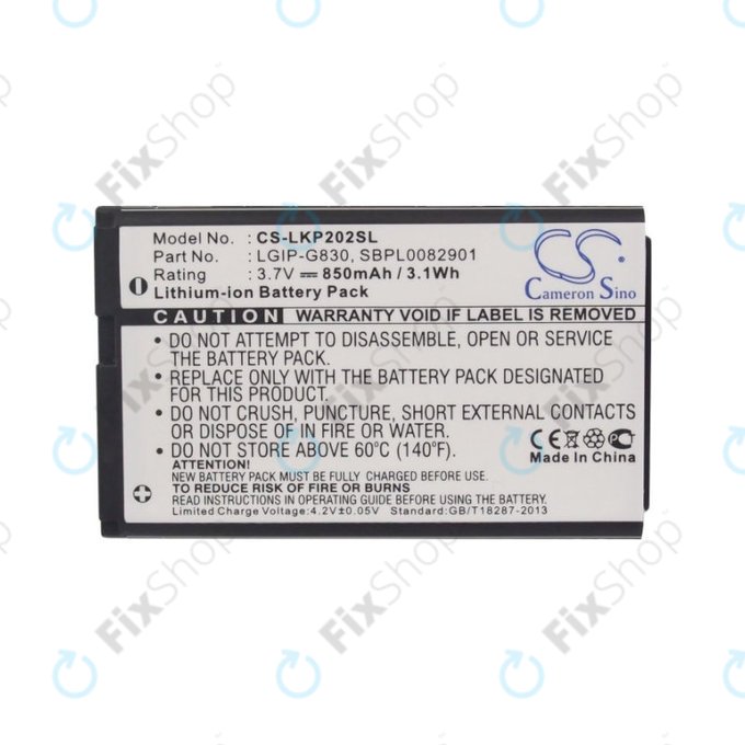 Batterie pour LG KG120, 850mAh, Li-Ion, 3.7V, LGIP-G830, HQ