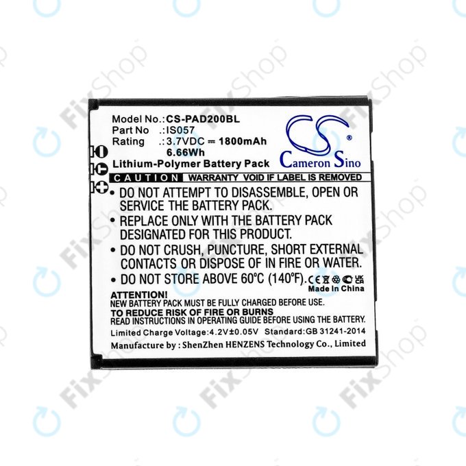 Batterie pour Pax myPOS D200, D200T, IS275, D200, 1800mAh, Li-Pol, 3.7V, IS057, HQ