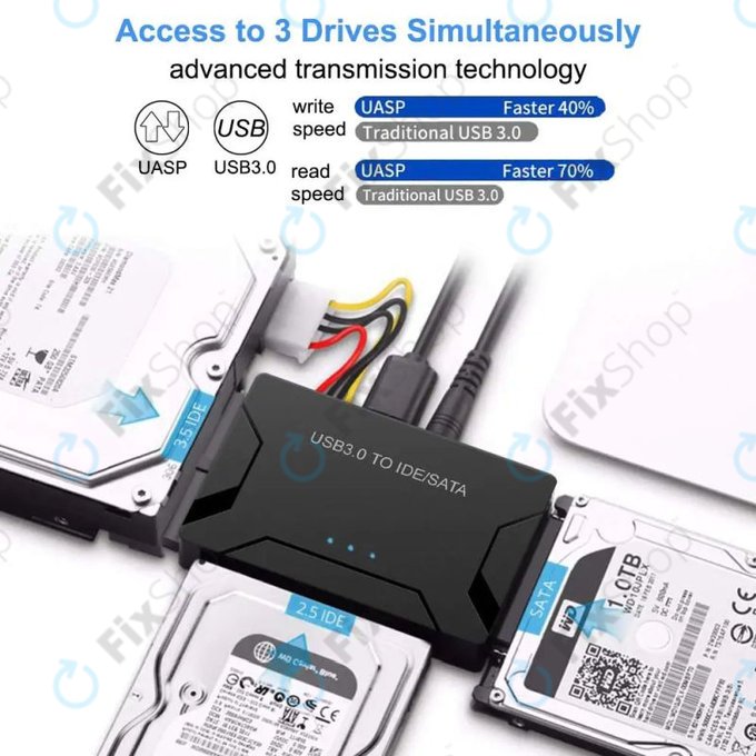 Adaptateur USB 3.0 vers SATA / IDE pour HDD/SSD 2.5" et 3.5" et lecteurs optiques