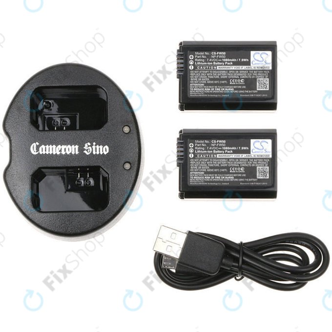 2 batteries avec chargeur pourSony NEX-5, Alpha 7, NEX-7, 1030mAh, Li-Ion, 7.4V, NP-FW50, HQ