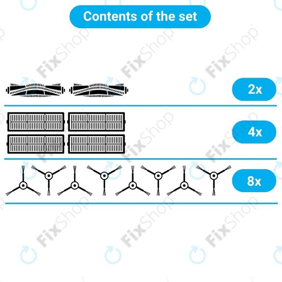 Kit de pièces de rechange pour Rowenta Explorer s60 (2x Brosse principale, 4x Filtre, 8x Brosse latérale)