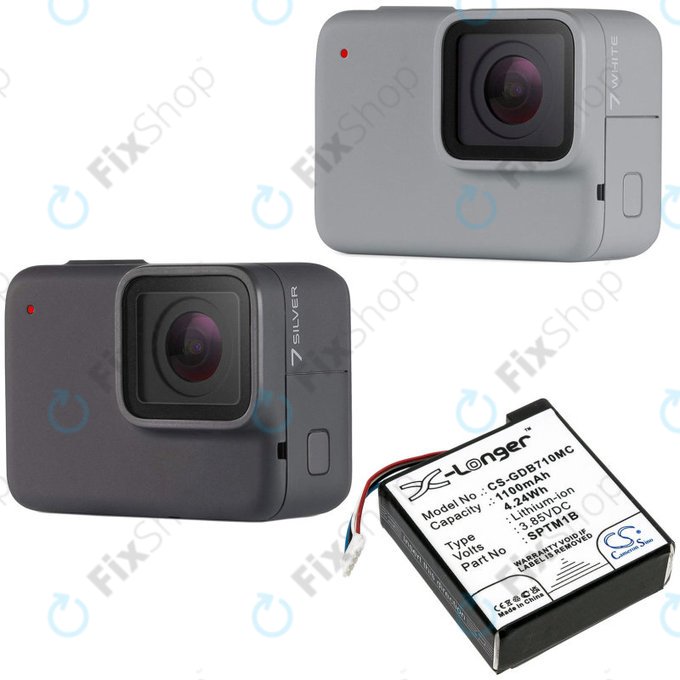 Batterie pour Gopro Hero 7 Silver, White, 1100mAh, Li-Ion, 3.85V, SPTM1B, HQ