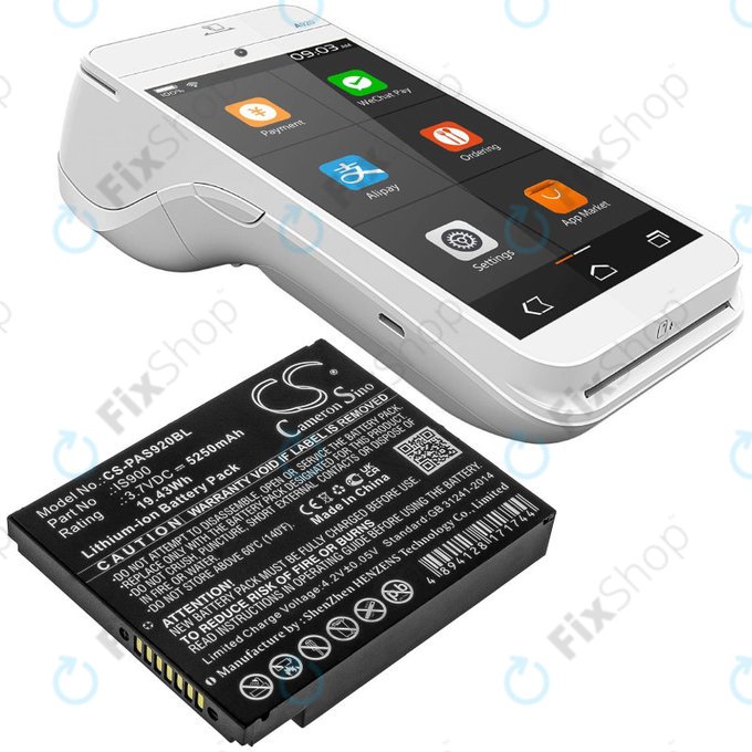 Batterie pour Pax A920, A920c, 5250mAh, Li-Ion, 3.7V, IS900, HQ