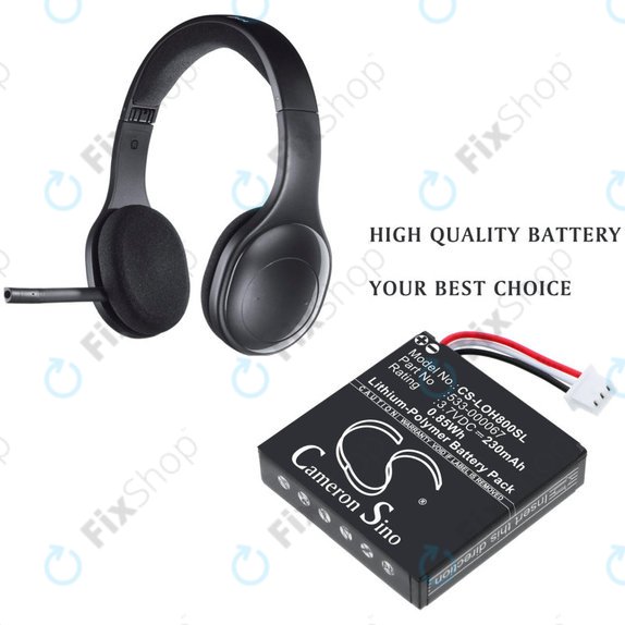 Batterie pour Logitech H800, 230mAh, Li-Pol, 3.7V, 533-000067, HQ