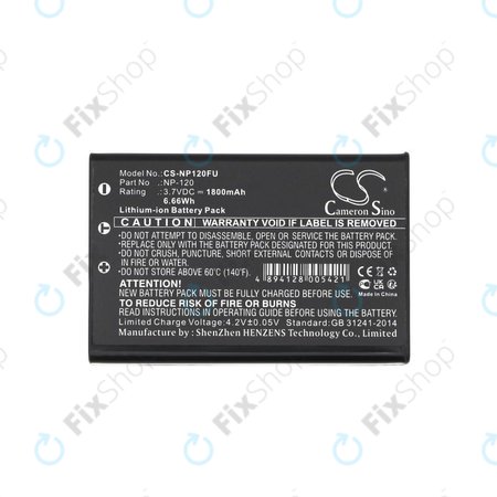 Batterie pour Toshiba Camileo H30, FujiFilm NP-120, 1800mAh, Li-Ion, 3.7V, PX1657, HQ