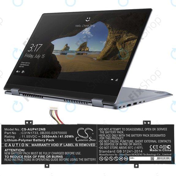 Batterie pour Asus VivoBook Flip 14 Tp412fa/ua, 3550mAh, Li-Pol, 11.55V, C31N1733, HQ