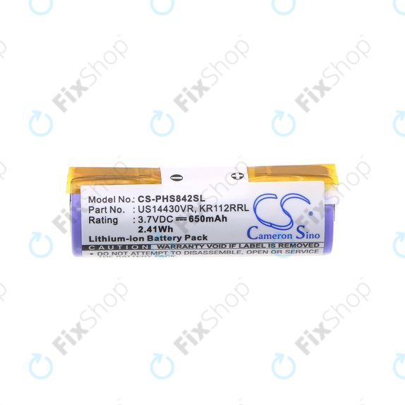 Batterie pour Philips HS8420, 650mAh, Li-Ion, 3.7V, US14430VR, KR112RRL, HQ