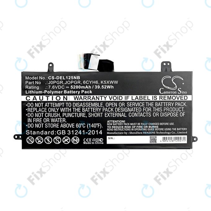 Batterie pour Dell Latitude 5290, Latitude 12 5285, 5200mAh, Li-Pol, 7.6V, J0PGR, HQ