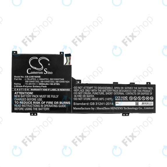 Batterie pour Lenovo Yoga S740 14, IdeaPad S740-14IIL, 3950mAh, Li-Pol, 15.36V, L19L4PD2, HQ