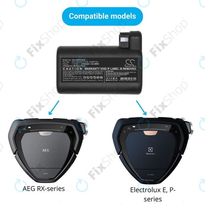 AEG série RX, Electrolux E, série P - Batterie S91-0400410-SU2, OSBP72LI, OSBP72LI25 3400mAh HQ
