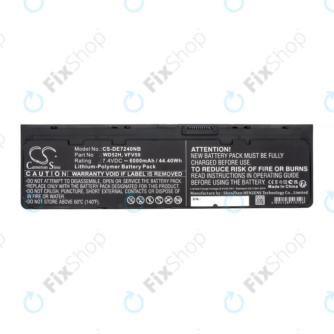 Batterie pour Dell Latitude E7240, 7250, 12, 6000mAh, Li-Pol, 7.4V, VFV59, HQ