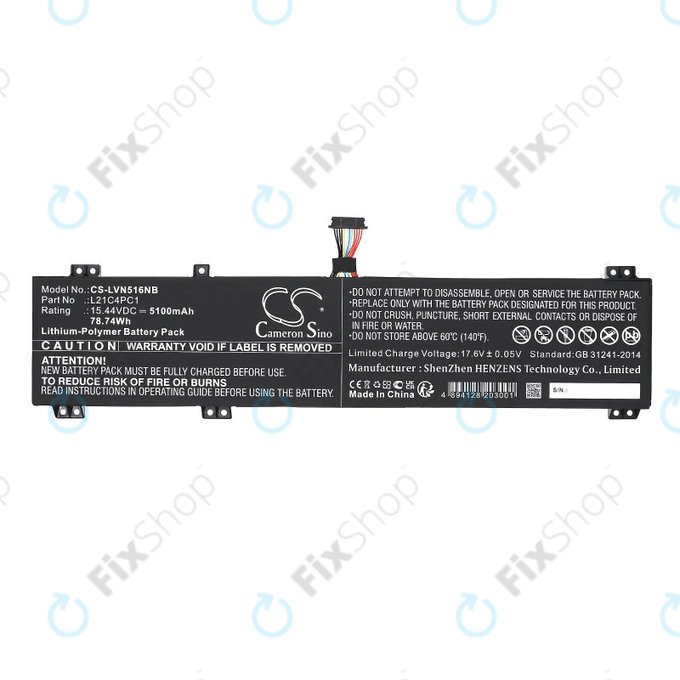 Batterie pour Lenovo Legion 5 15ARH7H, 82RD0002SB, 5100mAh, Li-Pol, 15.44V, L21C4PC1, HQ