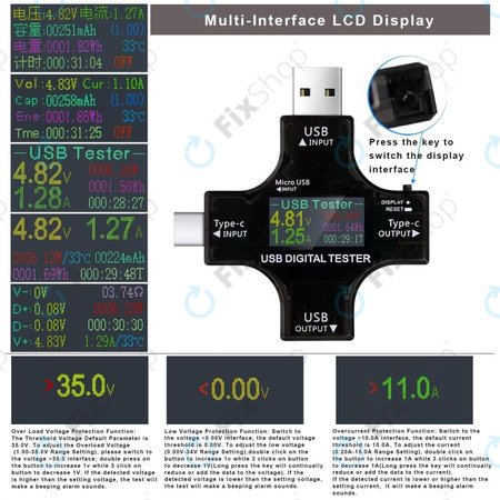 Eversame 2in1 - Testeur numérique USB (USB-C et USB 3.0)