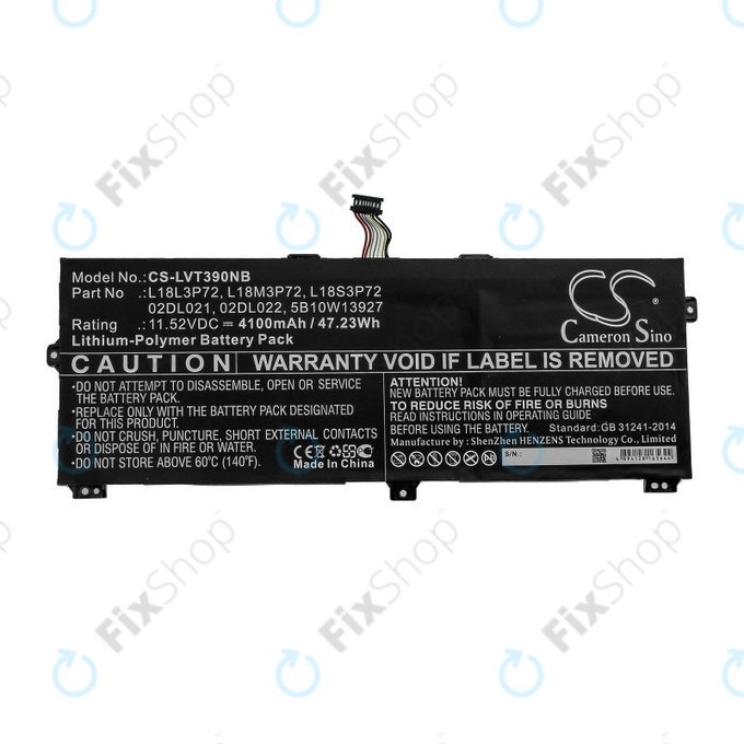 Batterie pour Lenovo ThinkPad X390, Yoga X390, 4100mAh, Li-Pol, 11.52V, 02DL021, HQ