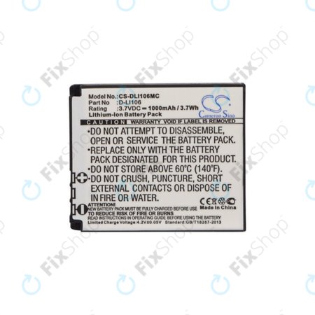 Batterie pour Kodak PIXPRO SP1, Kodak PIXPRO SP1 HD, 1000mAh, Li-Ion, 3.7V, D-LI106, HQ